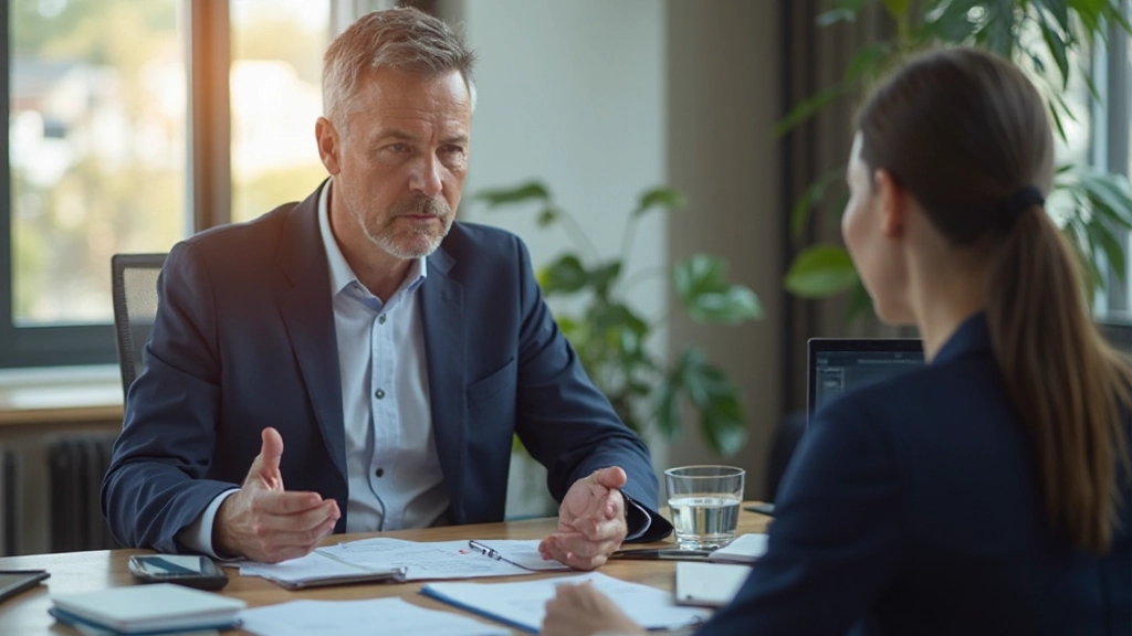 Финансовый консультант объясняет инвестиционную стратегию клиенту с использованием графиков и диаграмм